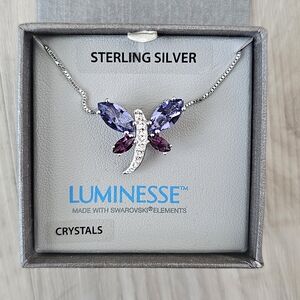 Luminesse Swarvoski Crystal Dragonfly Silver Necklace